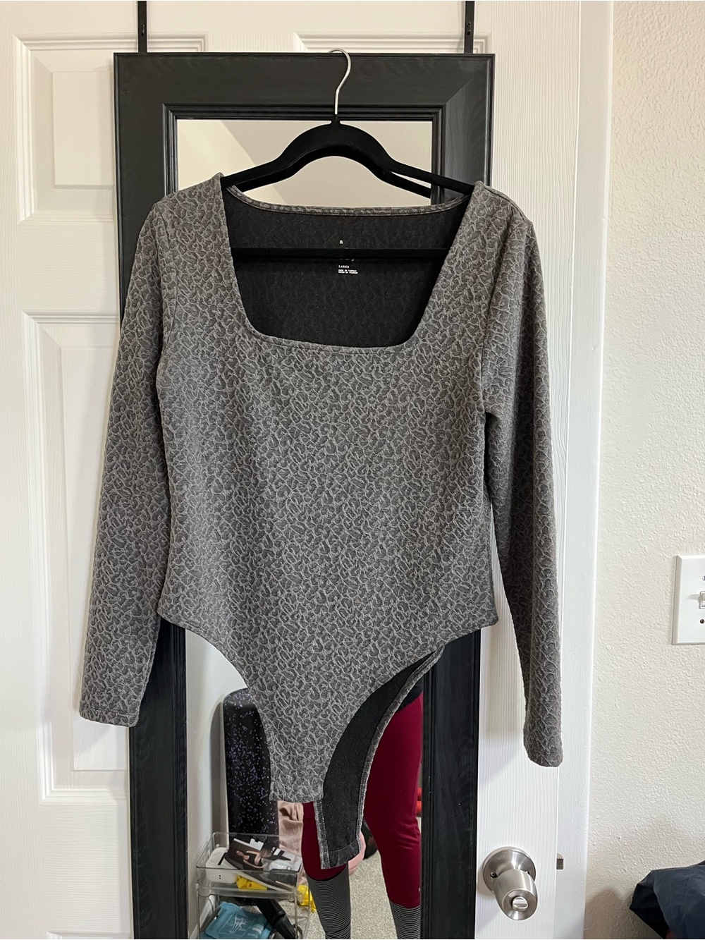 A New Day Gray Long-Sleeve Square-Neck Bodysuit